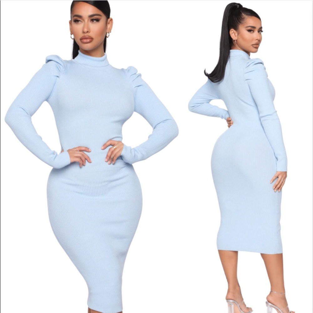 Sweater Icy Sky Blue Midi Dress Small Stretchy fits medium